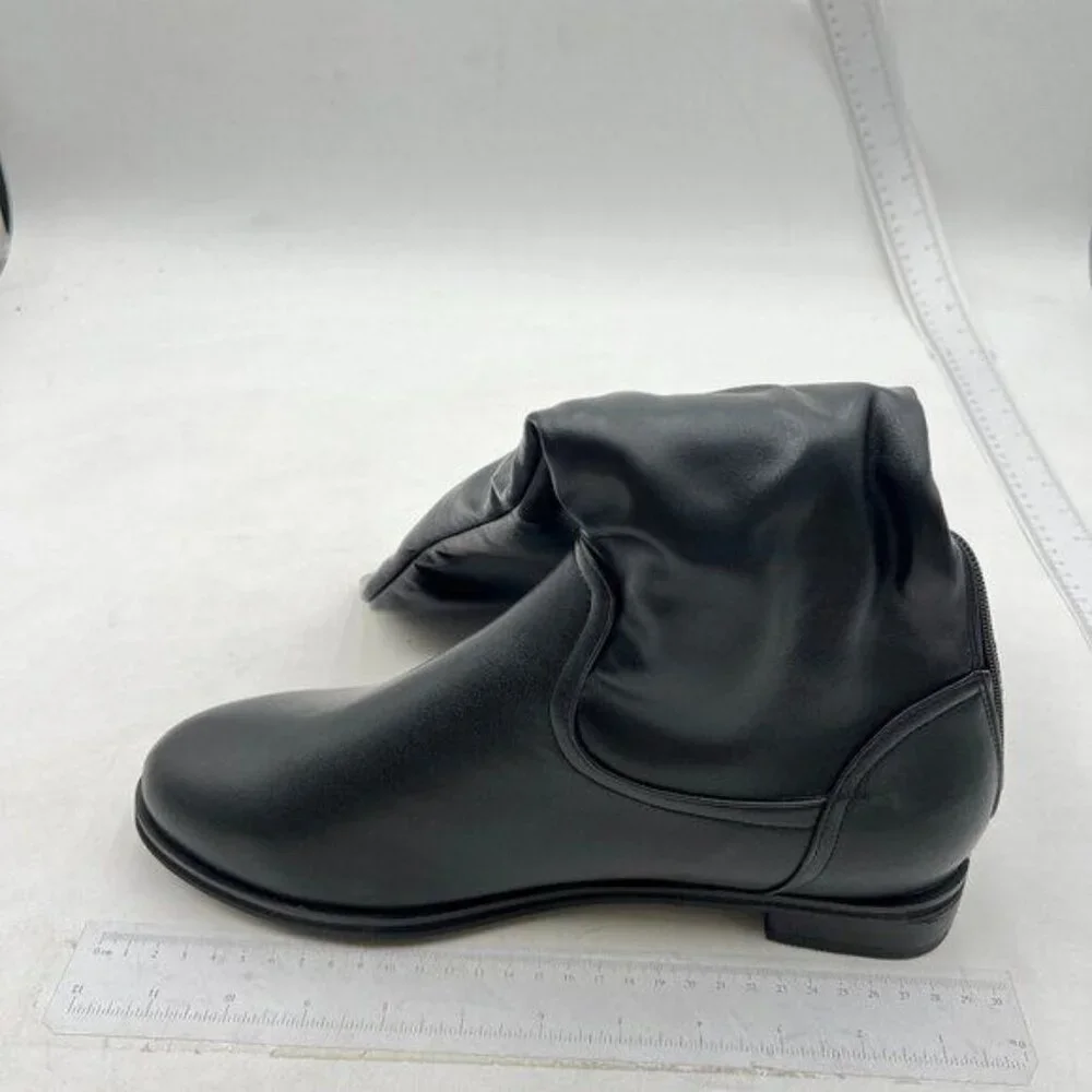 Women's Knee High Boots Women Chunky Tall Long Boots Low Heel, Round Toe Black